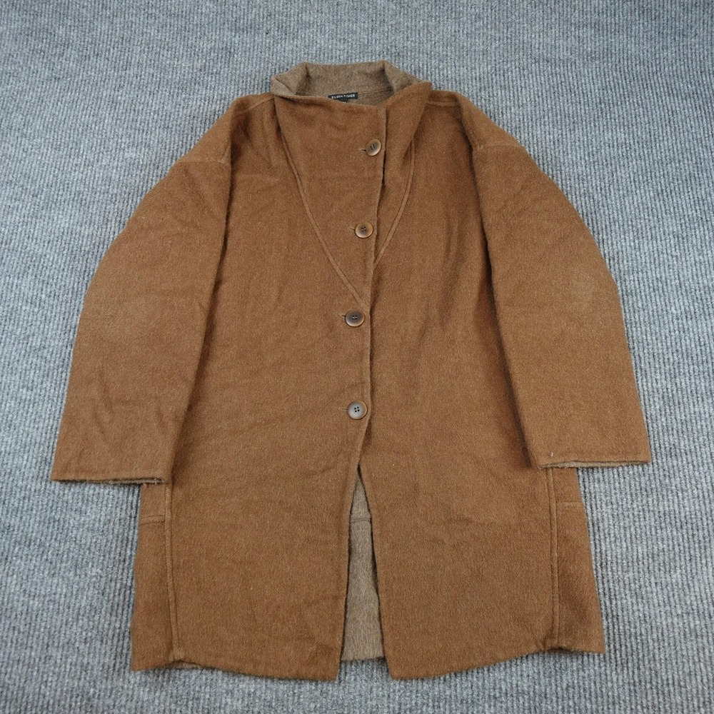 Eileen Fisher Alpaca Jacket Womens XS Brown Knit Button Front Unlined Overcoat